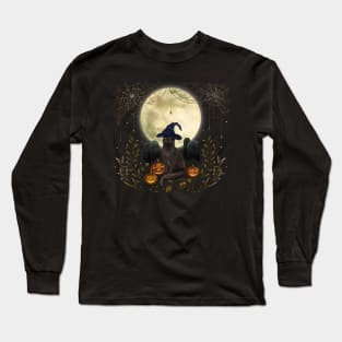 The Black Cat on Halloween Night Long Sleeve T-Shirt